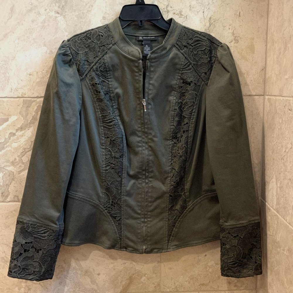 I.N.C. Stretch Zip Up Jacket with Floral Embroidery Design